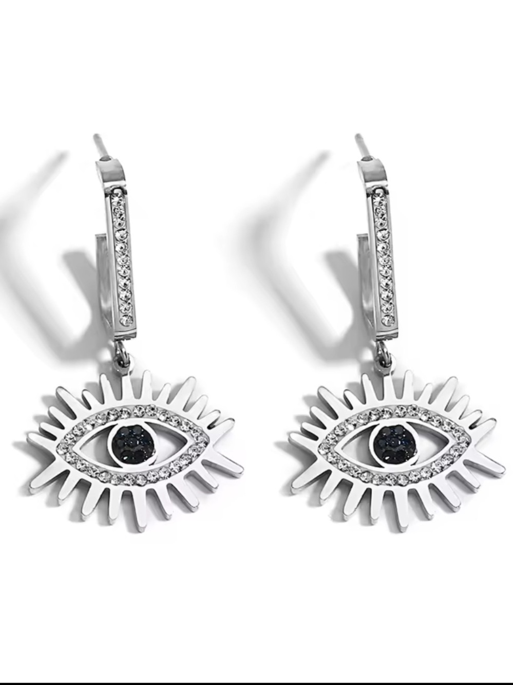 Silver / gold tone devil Evil Eye Drop Earrings with Crystal Accents / clip ons